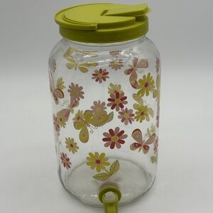 Anchor Hocking Vintage Lipton Suntea Jar Pitcher Jug Canister butterfly flowers